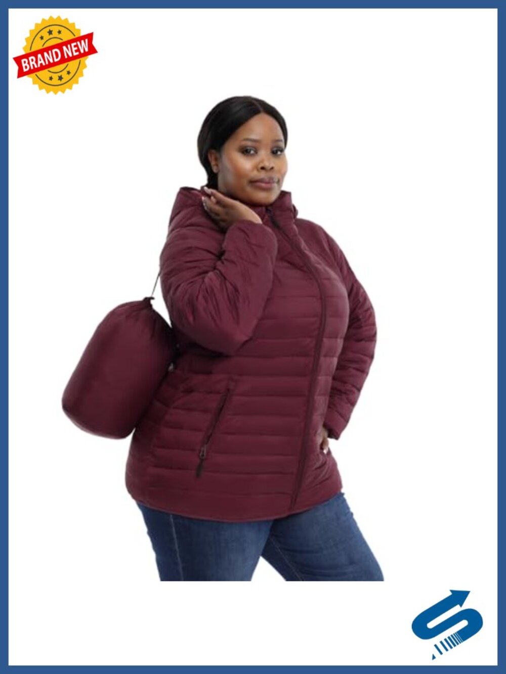 Plus Size Packable Puffer Coat - Water-Resistant Lightweight Down Jacket for